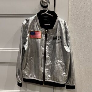 Silver NASA Bomber Jacket with American Flag Patch
